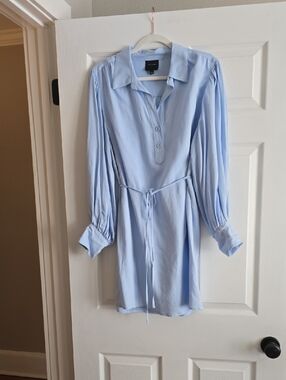 Alex Marie Light Blue Long Sleeve Shirt Dress with Tie Waist